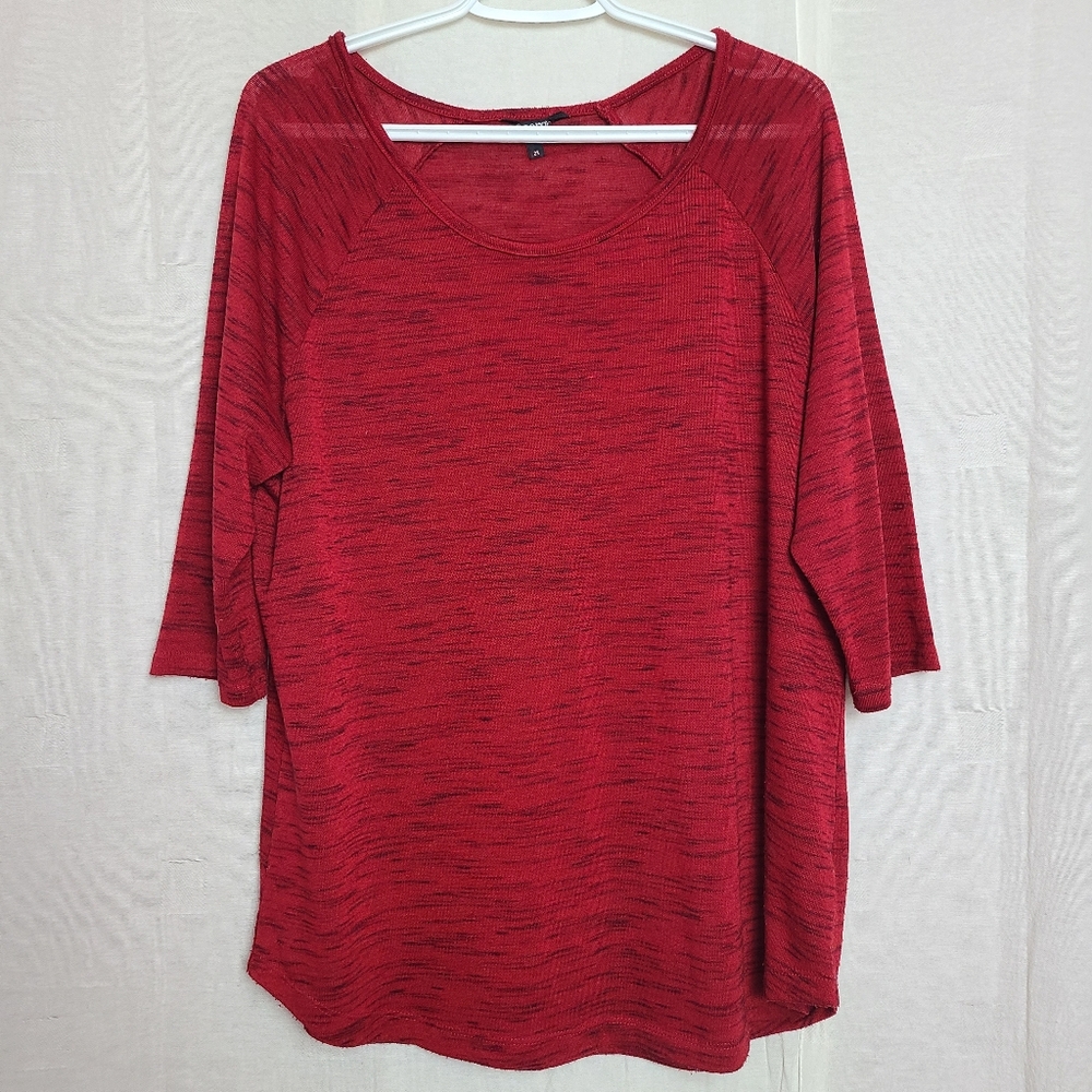 George Women's 2X Shirt Red Spacedye Heathered Casual Relaxed Fit Raglan Sleeves